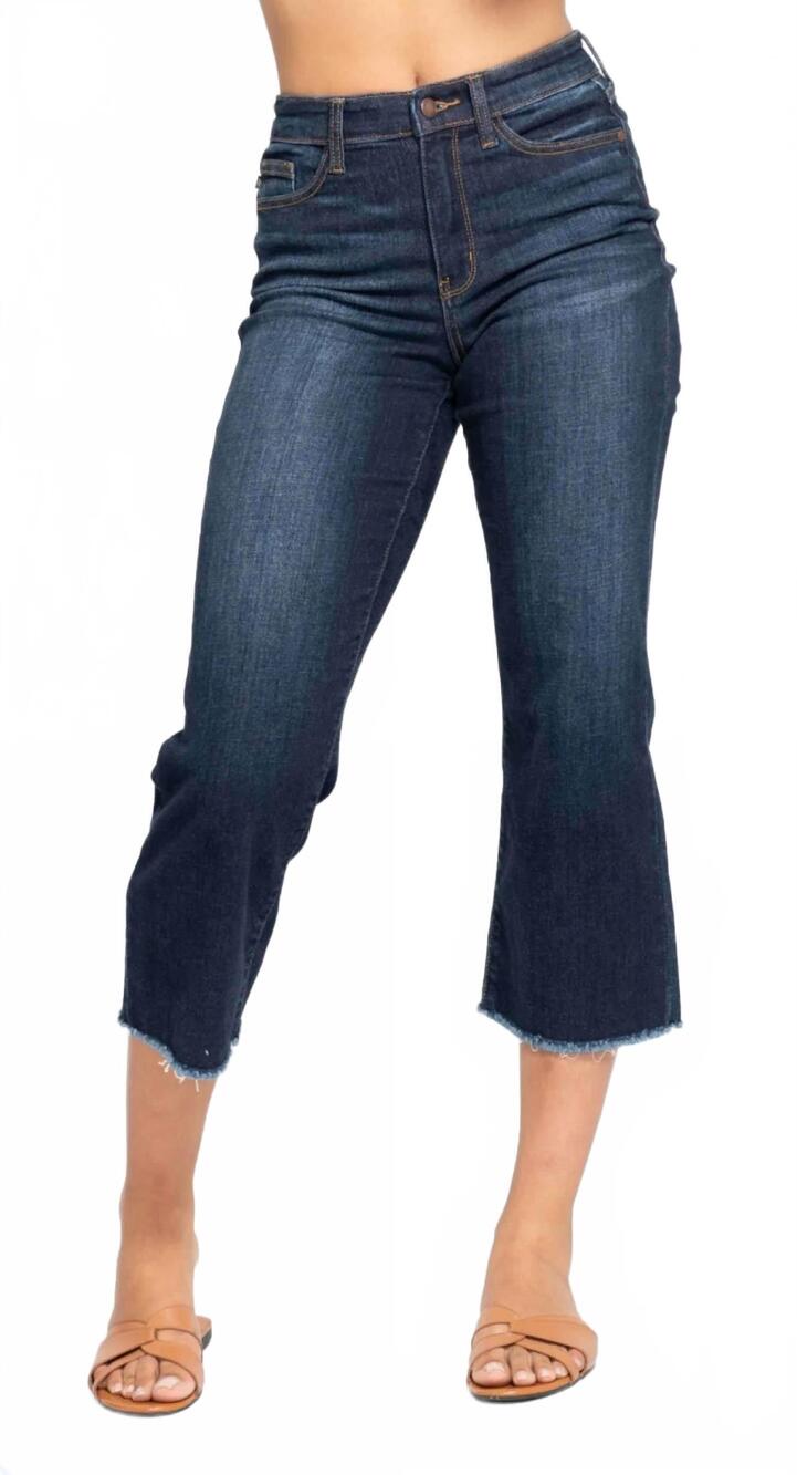 NEW JUDY BLUE high waist cropped wide leg jeans in dark blue denim